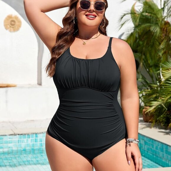 Plus Size Bathing Suit for Women Tummy Control Swimsuit One Piece Vintage Black - Picture 8 of 8